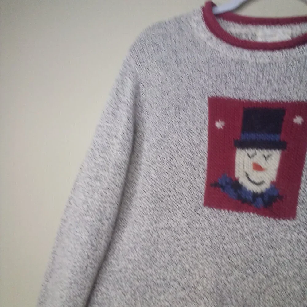 Christopher Banks Sweater S Christmas Holiday Snowman Long Sleeve Hand Embroider